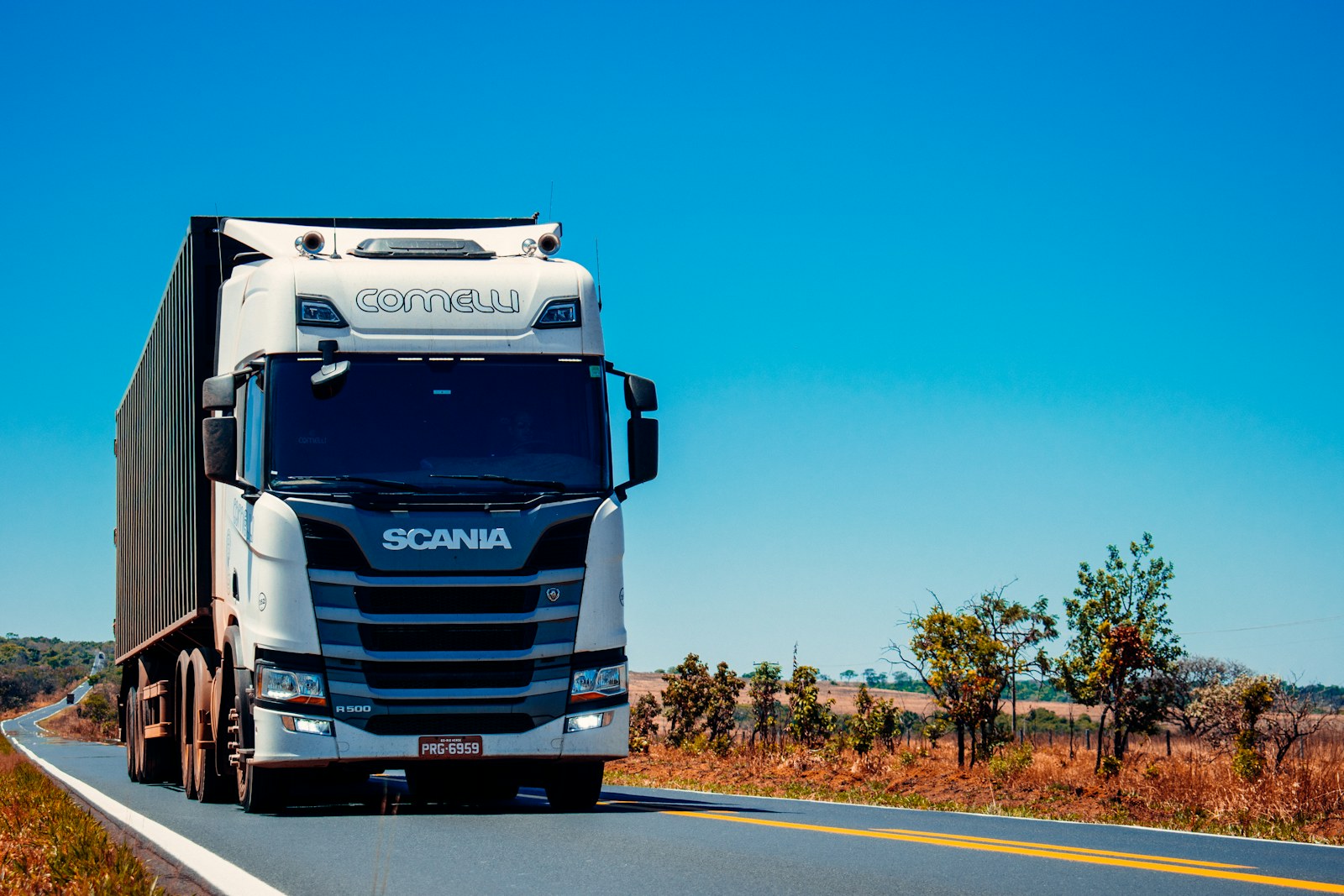Freight truck moving commercial cargo
